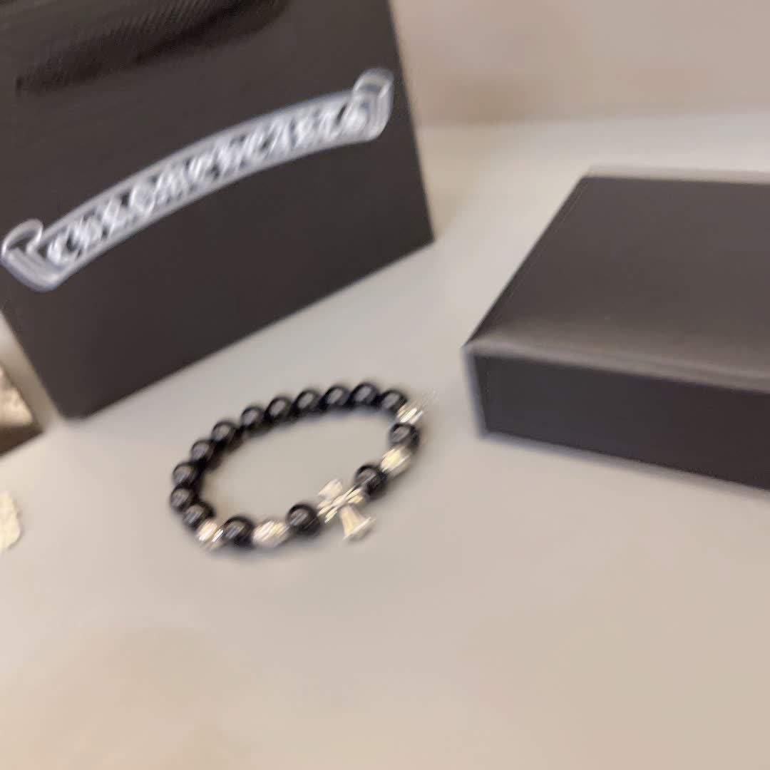 Chrome Hearts Black Bead Bracelet with Cross
